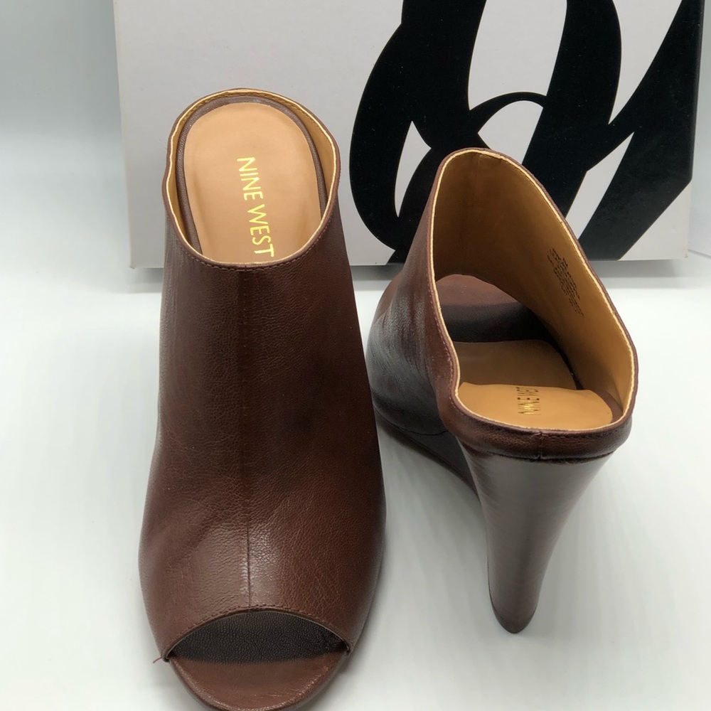 Nine West wedge heels, Peep toe,  leather mules